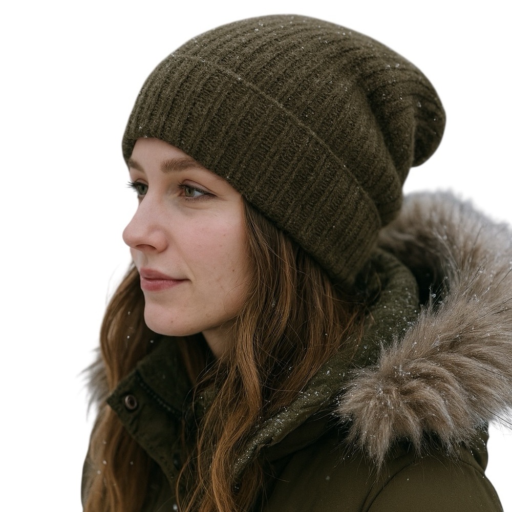 Nordstrom Forest Green Ribbed Beanie